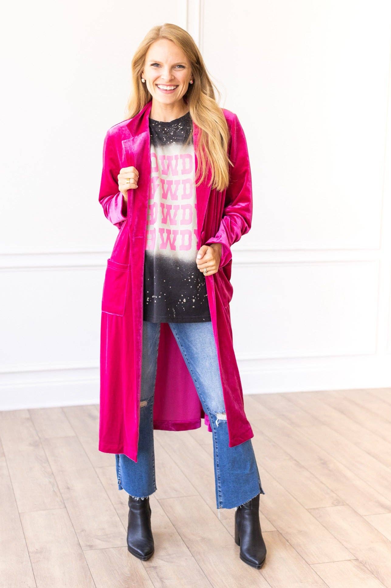 Hot pink velvet jacket best sale