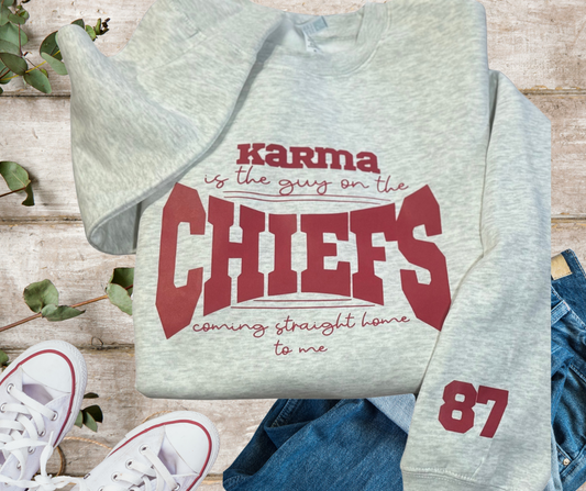 Karma is my Boyfriend Crewneck with 87 sleeve detail