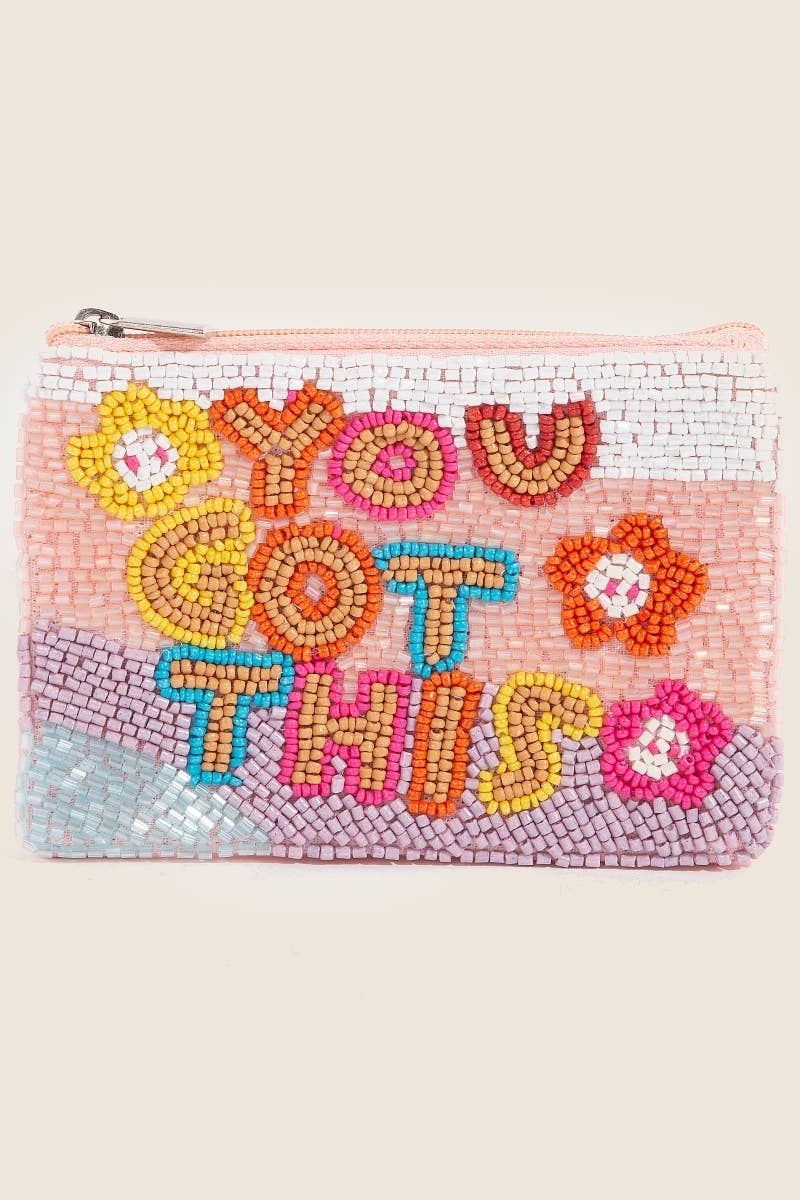 Floral You Got This Seed Beaded Coin Purse