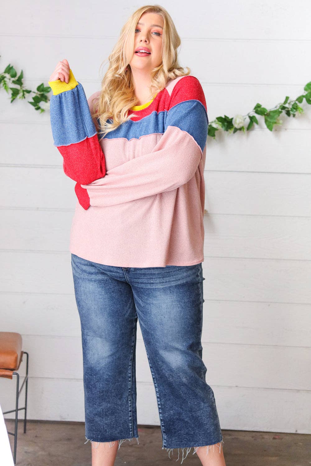 Pink Thermal Corded Colorblock Outseam Top