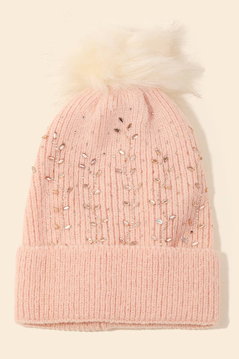 Rhinestone Pompom Knitted Beanie