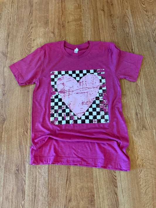 Distressed Checkered Heart Bella+Canvas Graphic Tee