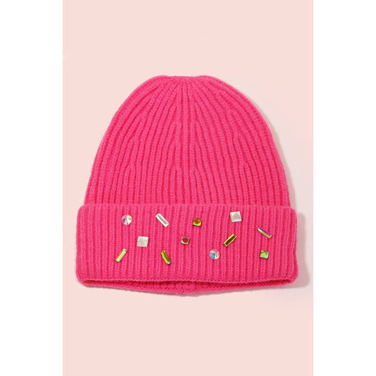 Rhinestone Ribbed Beanie