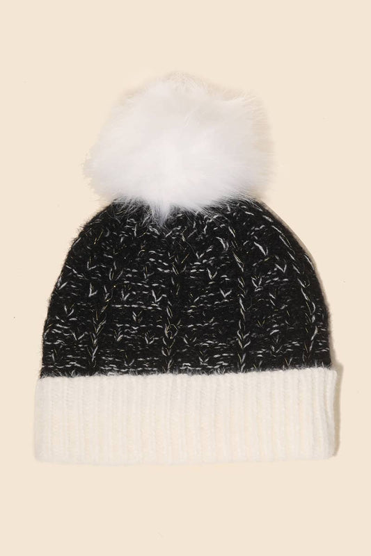 Fuzzy Ribbed Pom Winter Beanie