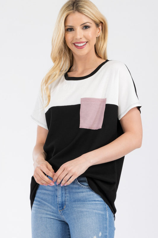 COLOR BLOCK TOP WITH DOLMAN SLEEVES