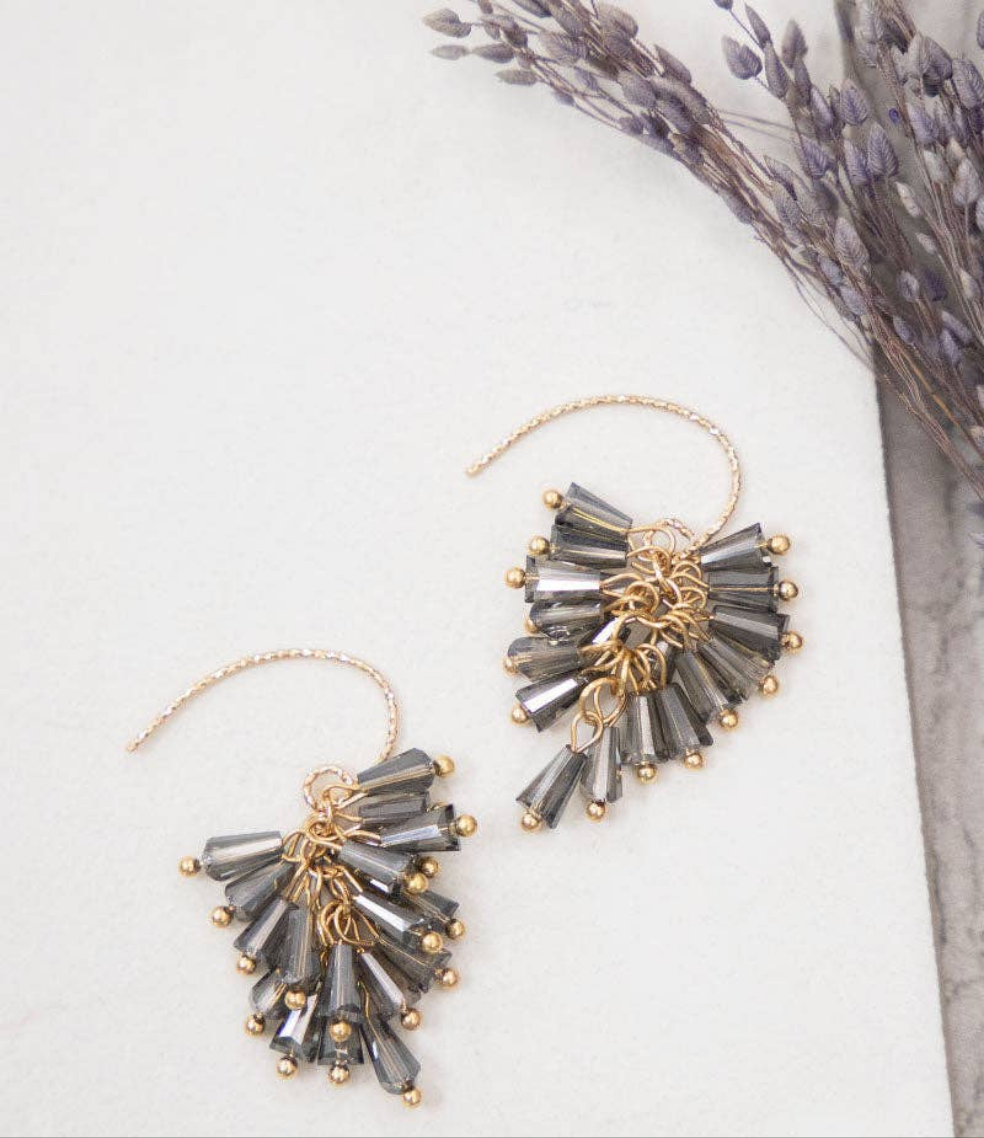 Special Collection Beaded Earrings, Gold and Grey