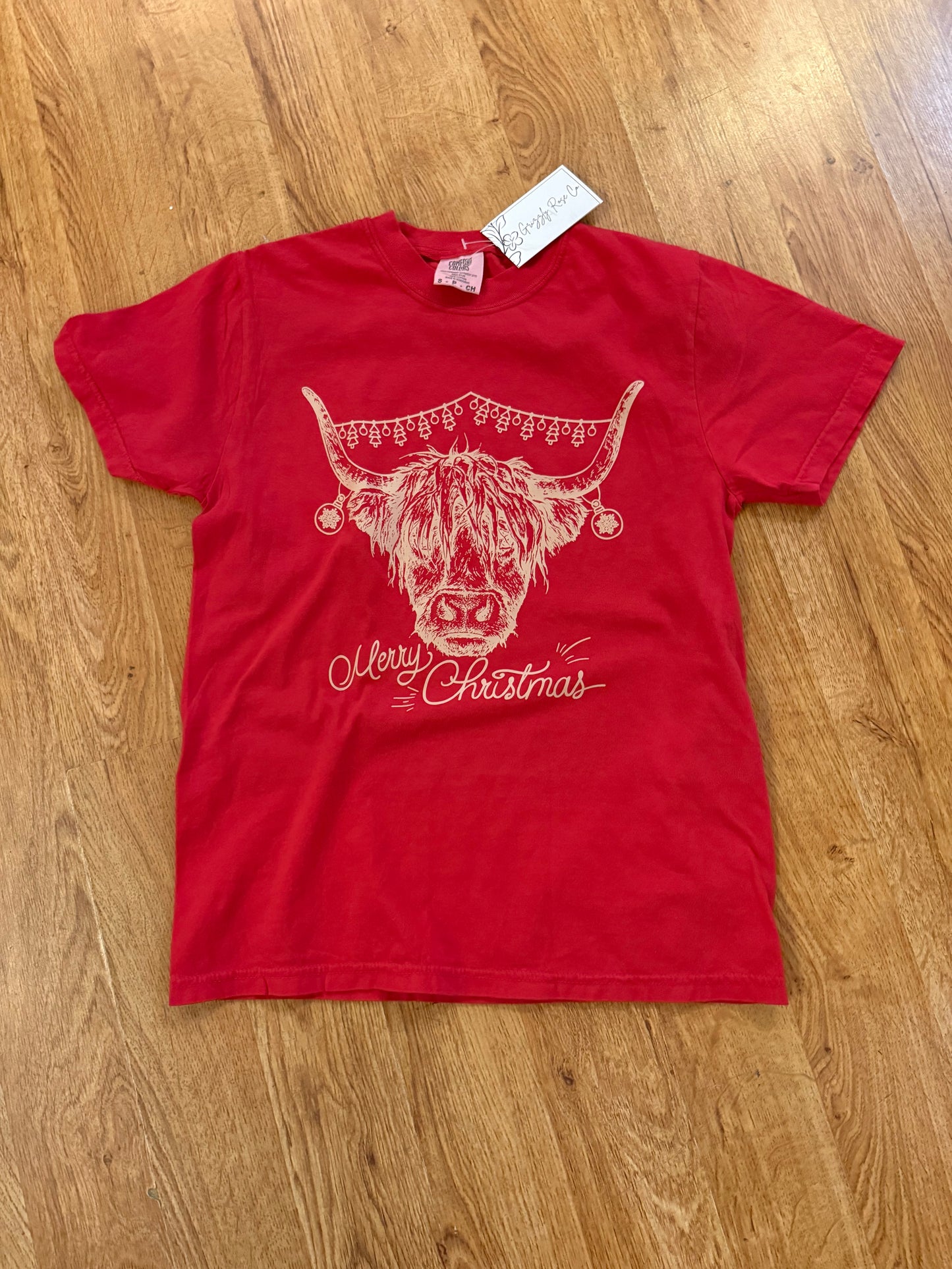 Merry Christmas Highland Cow Comfort Colors Graphic Tee