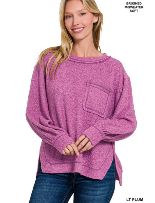 Brushed Hacci Hi-Low Round Neck Sweater