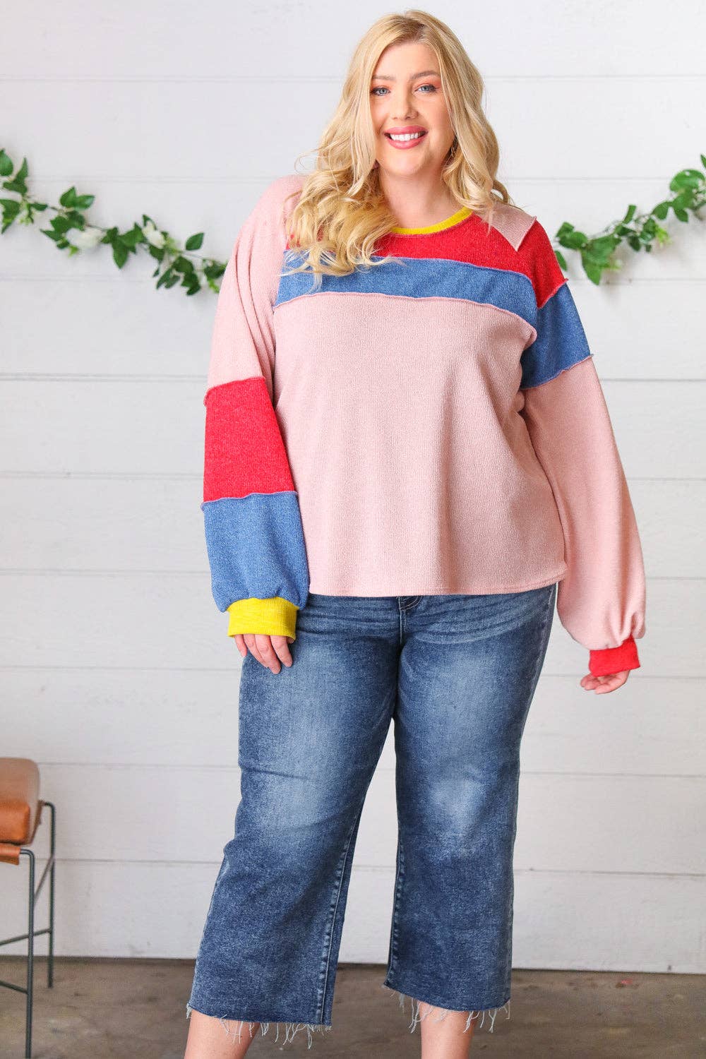 Pink Thermal Corded Colorblock Outseam Top