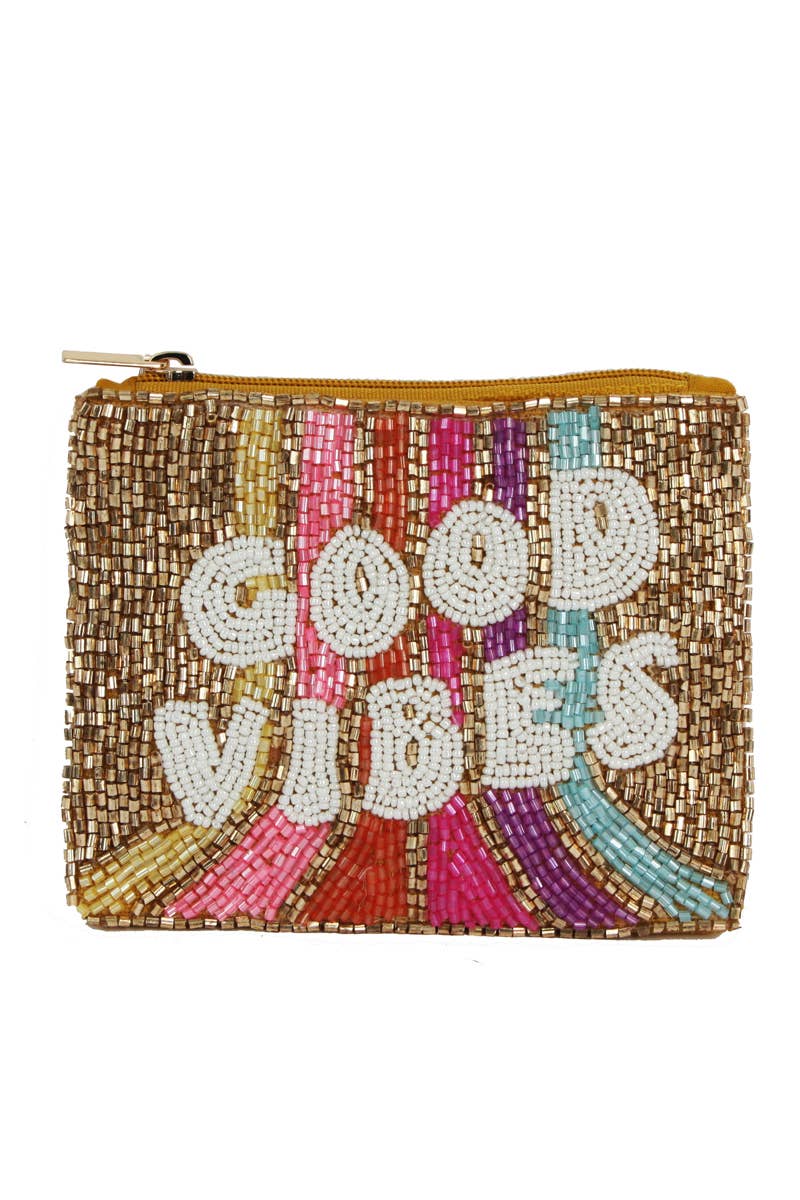 Seed Beaded Good Vibes Coin Purse