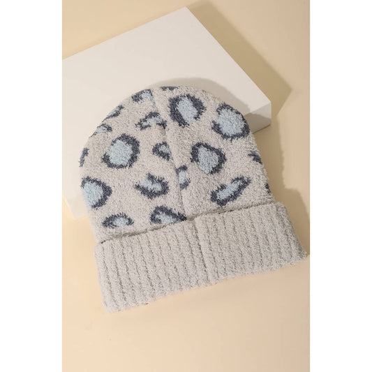 Fuzzy Leopard Print Beanie