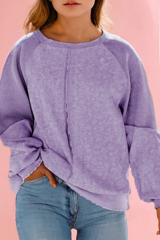 Patchwork Frilled Trim Pullover Sweatshirt